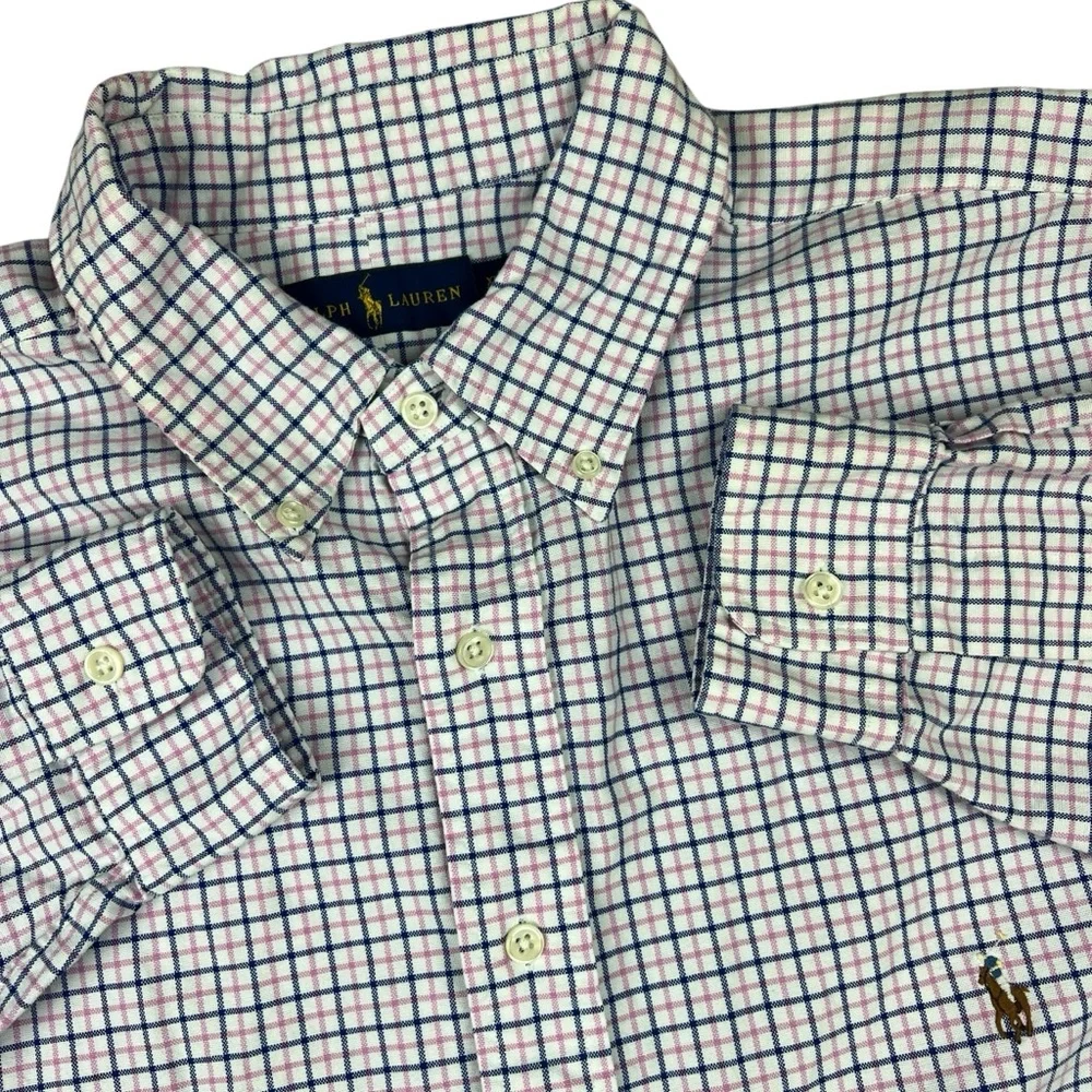Ralph Lauren Button Down Shirt Mens XLT‎ Colorful Check Flannel Cotton Easter